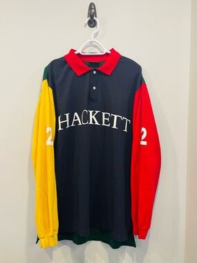 Hackett Red and Dark Green Colorblock Polo